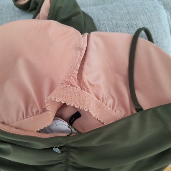 J. Crew Re-Imagined Green Ruched Sweetheart High Cut One Piece Swimsuit 12 NEW - Picture 5 of 5